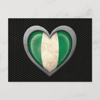 Nigerian Heart Flag Steel Mesh Effect Postcard