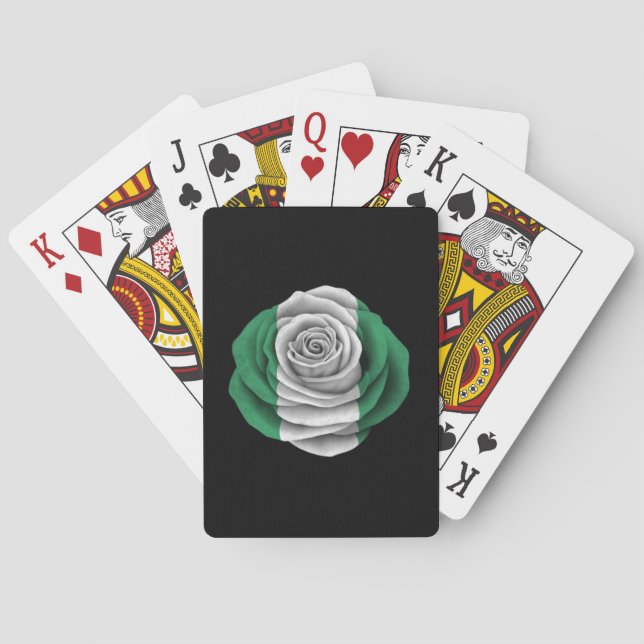 Nigerian Rose Flag on Black Playing Cards (Back)