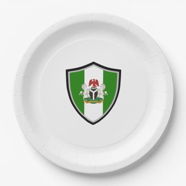 Nigerian shield flag-coat arms paper plate (Front)