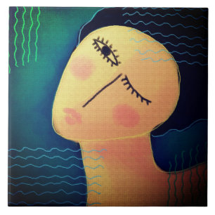 Night Abstract Digital Painting of a Woman Tile