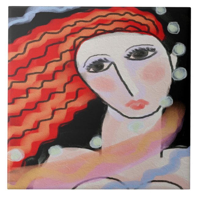 Night Abstract Digital Portrait of a Woman Tile (Front)