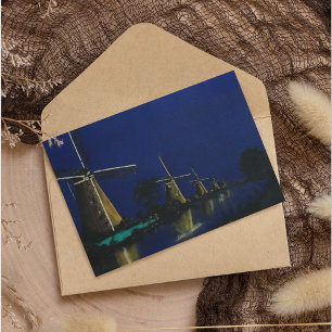 Night at Kinderdijk Foil Holiday Postcard