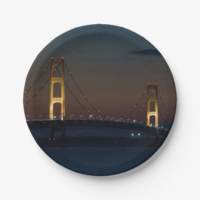 Night At Mackinac Bridge Paper Plate (Front)