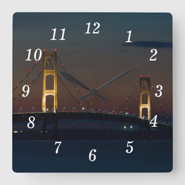 Night At Mackinac Bridge Wall Clock (Front)