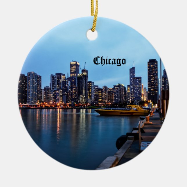 Night At Navy Pier Ceramic Ornament (Front)