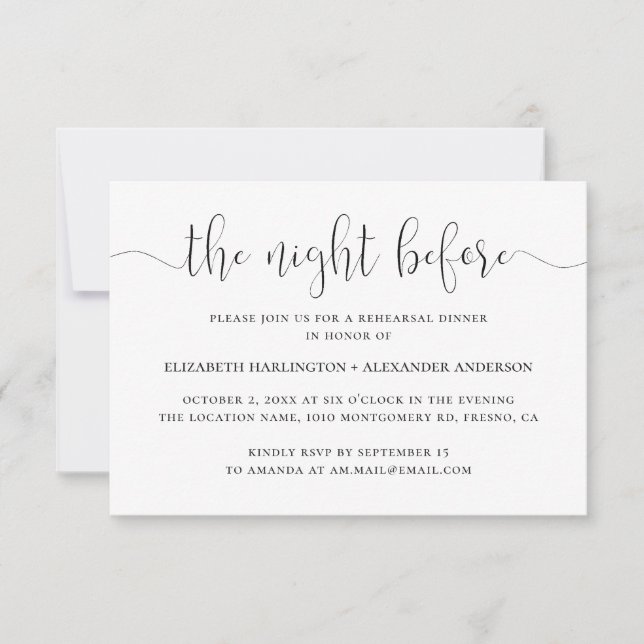 Night before. Black and white rehearsal dinner Invitation (Front)