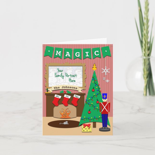 Night Before Christmas • 3 Custom Stocking Names Holiday Card (Front)