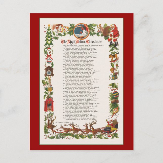 Night Before Christmas Decorated Poem Holiday Postcard (Front)
