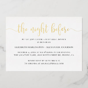 Night before. Elegant gold script rehearsal dinner