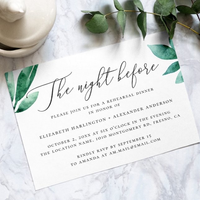 Night before. Floral greenery rehearsal dinner Invitation (Creator Uploaded)