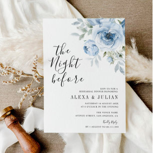 night before light blue floral rehearsal dinner invitation