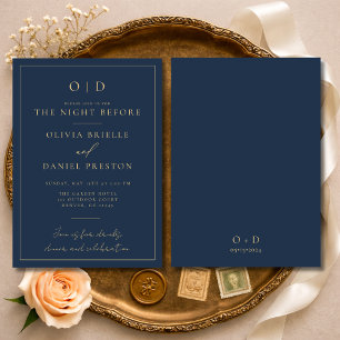 Night Before Rehearsal Dinner Navy Blue Gold Invitation