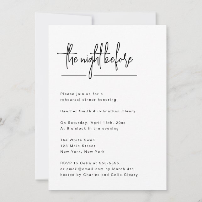 Night Before Simple Rehearsal Dinner Invitation  (Front)