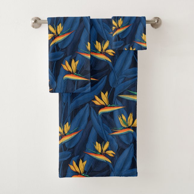 Night bird of paradise garden 2 bath towel set (Insitu)