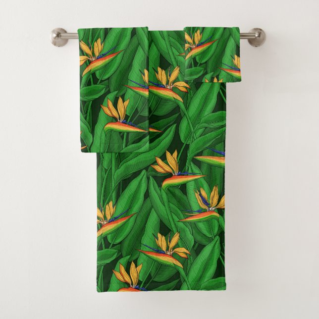 Night bird of paradise garden bath towel set (Insitu)