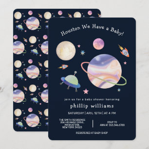 Night Black Galaxy Space Moon Star Baby Shower Invitation