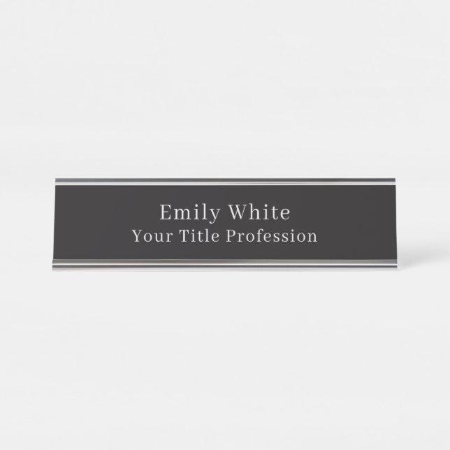 Night Black Plain Elegant Professional Modern Desk Name Plate (Front)