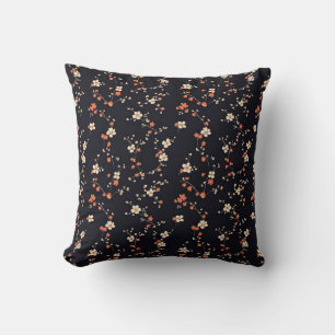 Night Bloom: Seamless Red Floral Pattern Throw Pillow