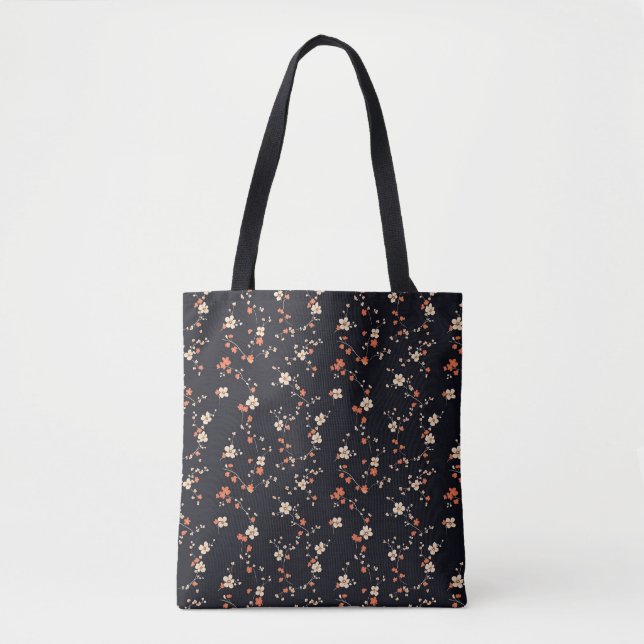 Night Bloom: Seamless Red Floral Pattern Tote Bag (Front)