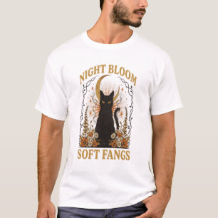 Night Bloom Soft Fangs Black Cat Moon Tee