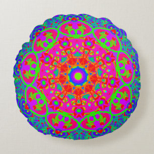 Night Blooming Flower Mandala Boho Reversible Round Pillow