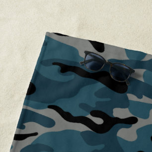 Night Blue Camo Camouflage Beach Towel