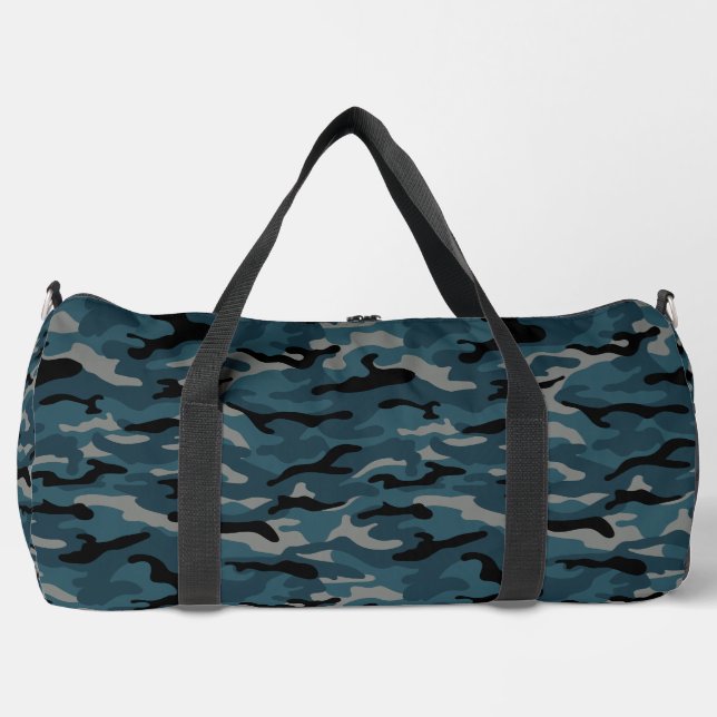Night Blue Camo Camouflage Duffle Bag (Front)
