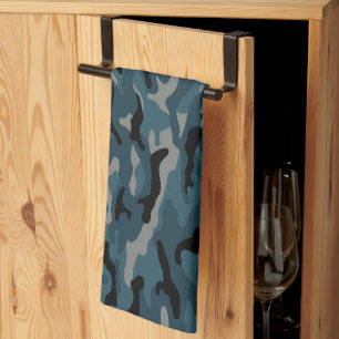 Night Blue Camo Camouflage Kitchen Towel