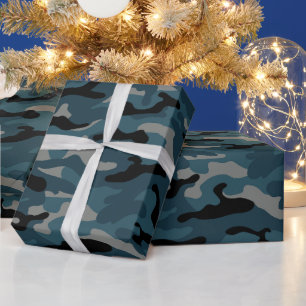 Night Blue Camo Camouflage Wrapping Paper