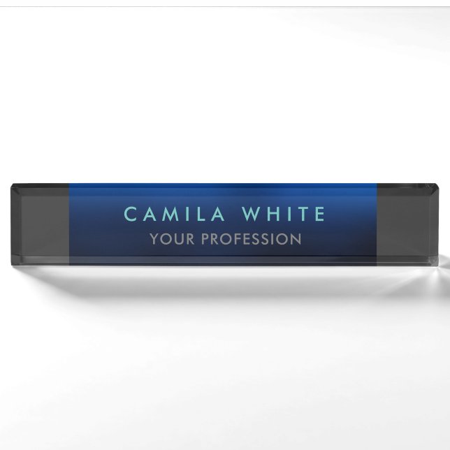 Night Blue Elegant Professional Classy Business Nameplate (Front)