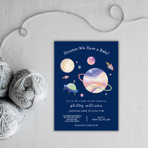 Night Blue Galaxy Space Moon Star Baby Shower Invitation