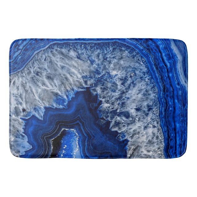 Night Blue Indigo Agate Mineral Quartz Gemstone Bath Mat (Front)