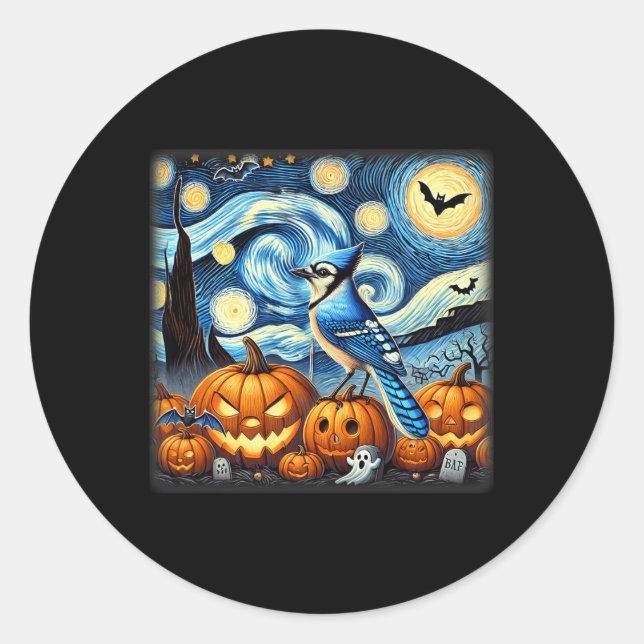 Night Blue Jay Halloween  Classic Round Sticker (Front)