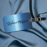 Night Blue Metallic Minimalist Chic Trendy Script Luggage Tag<br><div class="desc">Trendy personalized luggage tag design featuring a night blue metallic background with your name written in a modern script. The text is fully customizable.</div>