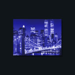 Night Blue New York City Pop Art Canvas Print<br><div class="desc">Brooklyn Bridge,  River and Manhattan Cityscape,  Skyscrapers and Buildings</div>