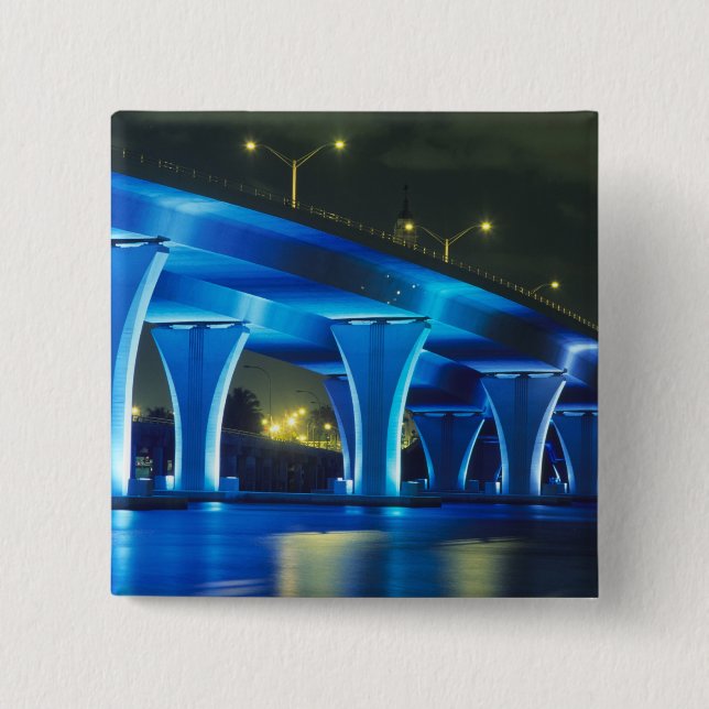 Night bridge at Port of Miami, Florida 2 Inch Square Button (Front)