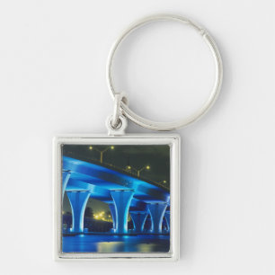 Night bridge at Port of Miami, Florida Keychain
