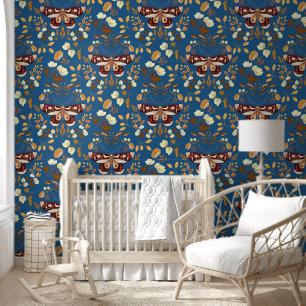 Night Butterfly Brown Moth on Dark Blue Wallpaper
