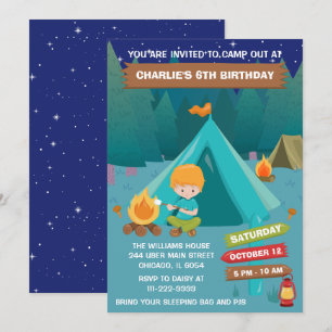 Night Camping Birthday Party Red Hair Boy Invitati Invitation