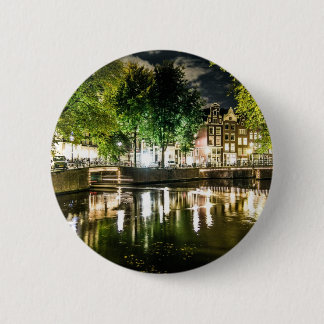 night canal in Amsterdam, Netherlands 2 Inch Round Button