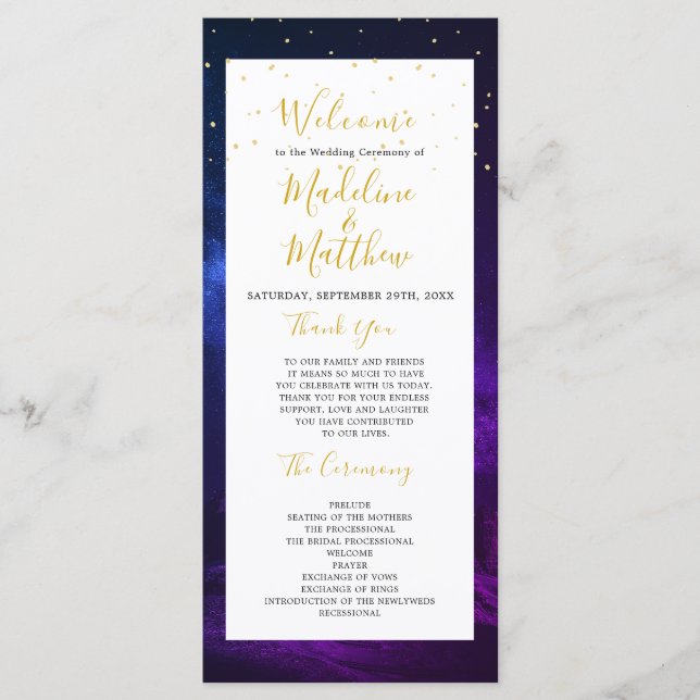 Night Celestial Sky Elegant Wedding Welcome Program (Front)