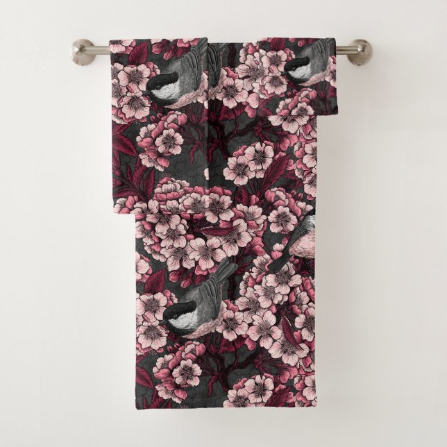 Night cherry garden bath towel set (Insitu)