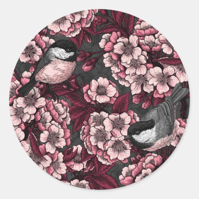 Night cherry garden classic round sticker (Front)