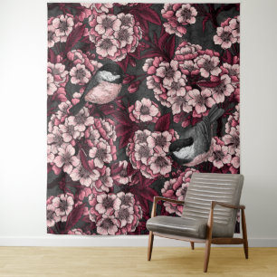 Night cherry garden tapestry