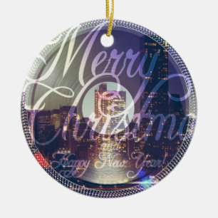 Night city on the record player ceramic ornament