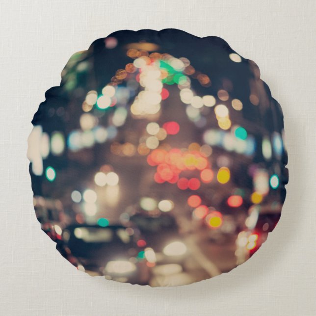 Night City: Retro Blurred Lights. Round Pillow (Front)