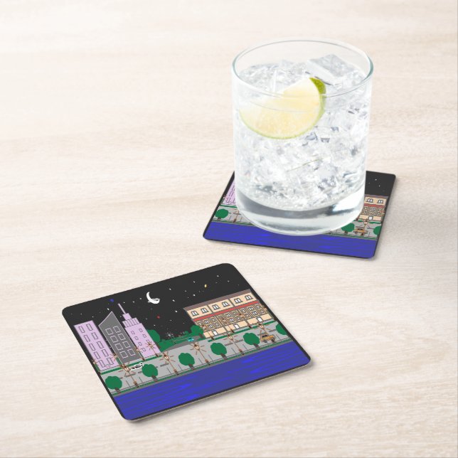 Night City Square Paper Coaster (Insitu)