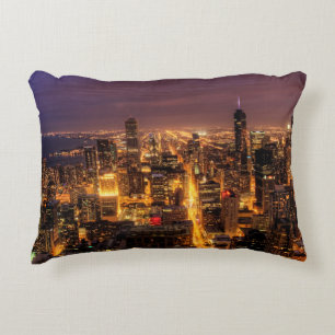 Night cityscape of Chicago Decorative Pillow