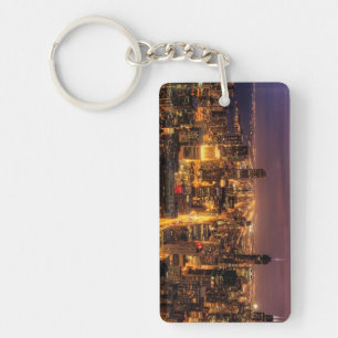 Night cityscape of Chicago Keychain