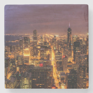 Night cityscape of Chicago Stone Coaster